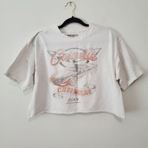Chemistry White Chevrolet Corvette Vintage Style Cropped Graphic T-Shirt Sz L